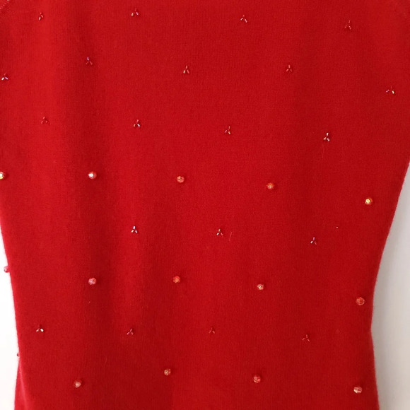 INC Blouse Tee Women's Small 100% Cashmere Red Top Sleeveless Beeds Detail Strap - Picture 8 of 12